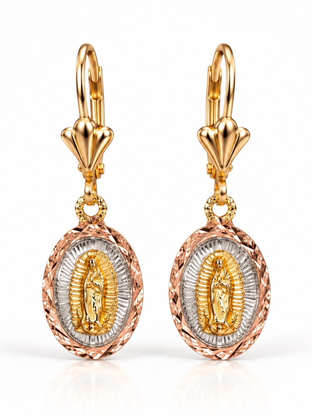 Gold-Tone Miraculous Virgin Mary Drop Earrings - Two-Tone